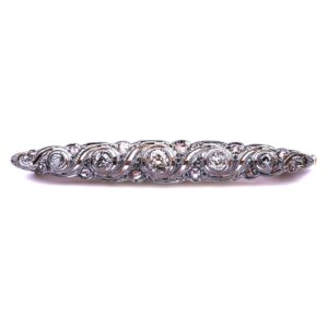 Diamant Brosche antik Schiffchenform Navette Platin 18K 750 Gold Art Deco kaufen Stephanie Bohm Antikschmuck