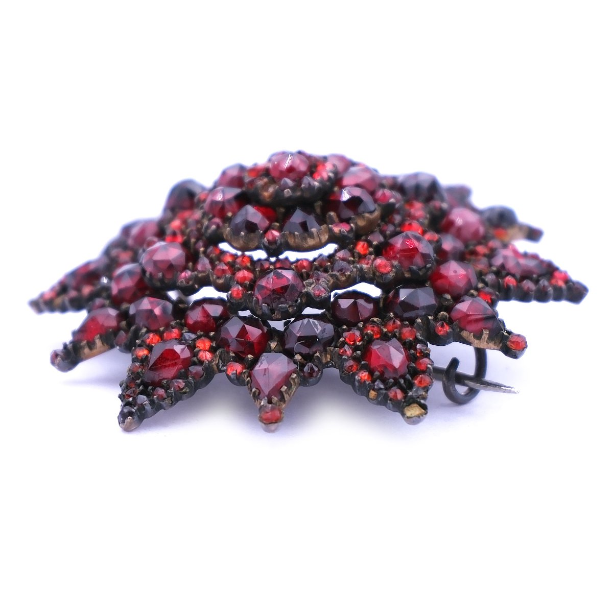 Antike Biedermeier Granat Brosche als Granatstern - Böhmischer Granat um 1860 – Bild 3