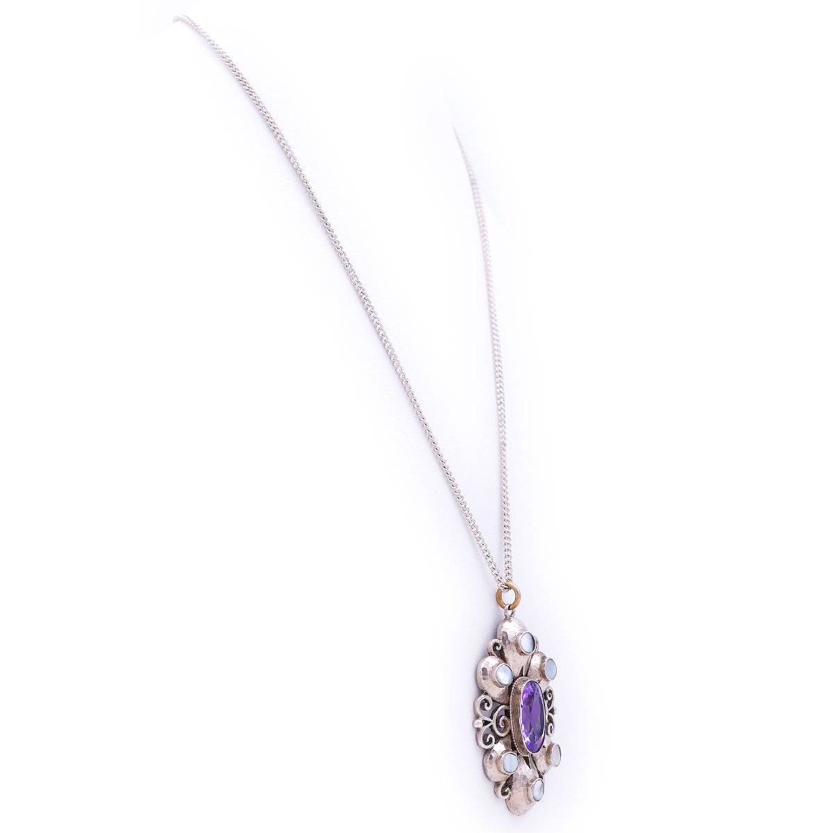 Karl Karst Jugendstil Silber Anhänger mit Amethyst und Perlmutt, Pforzheim um 1910 – Bild 6