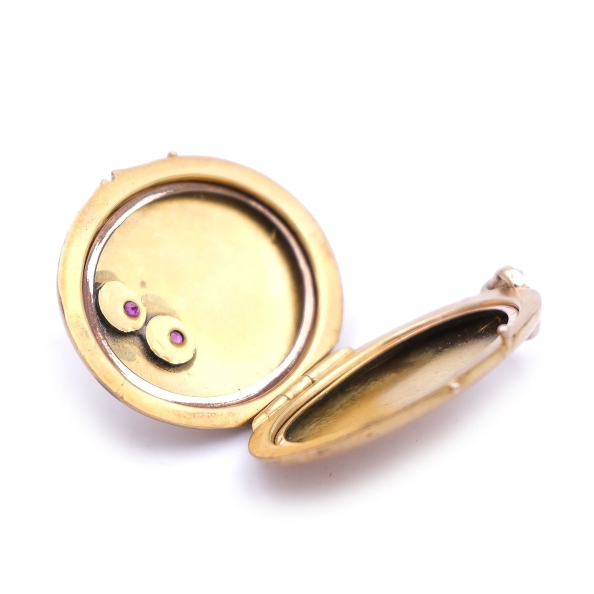 Jugendstil Gold Medaillon mit Rubinen - Antiker Foto Anhänger in 8K Gold, um 1910 – Bild 5