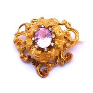 Antike Biedermeier Amethyst Brosche 18K 750 Gold Neobarock Historismus kaufen Stephanie Bohm Antikschmuck