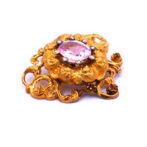 Antike Biedermeier Amethyst Brosche 18K 750 Gold Neobarock Historismus kaufen Stephanie Bohm Antikschmuck