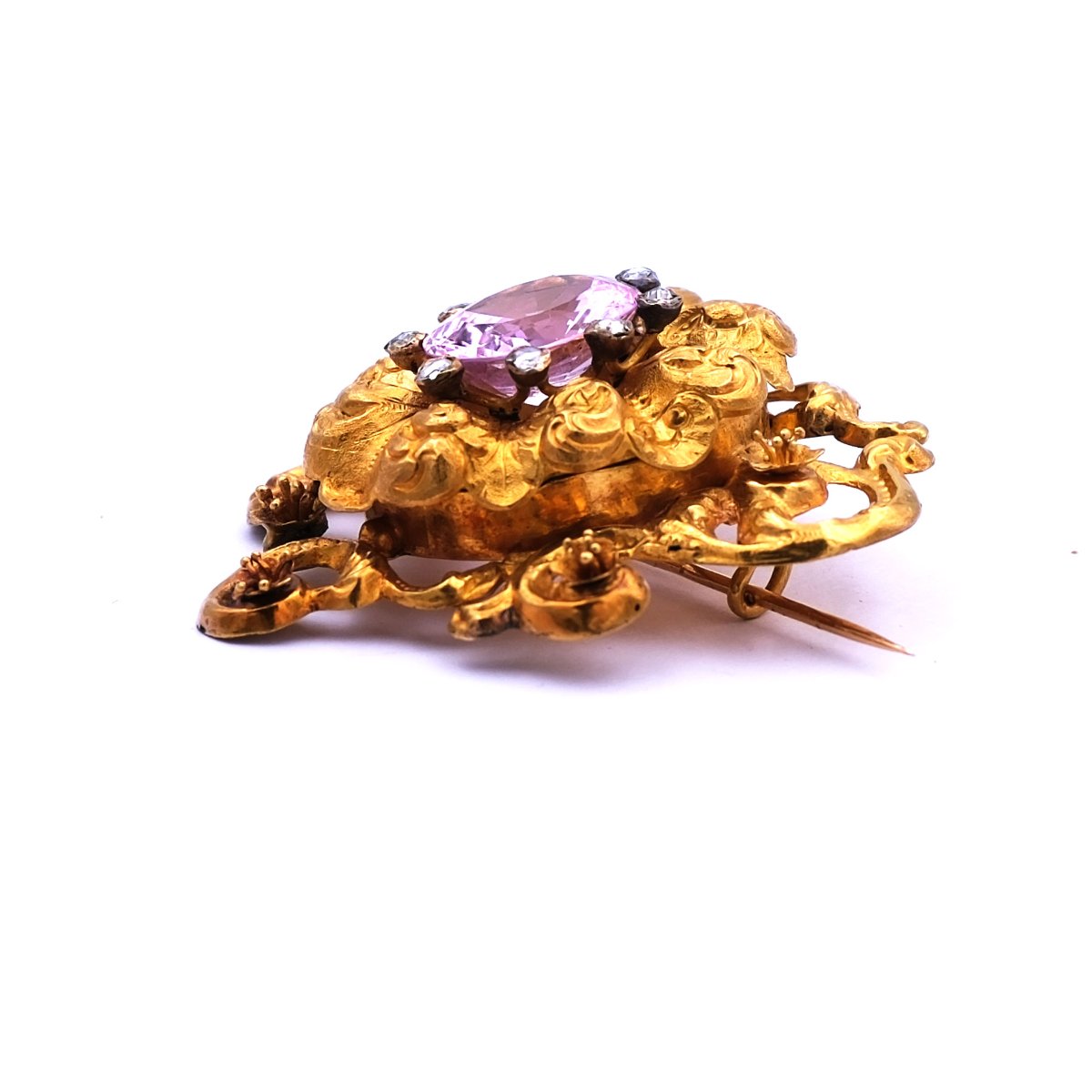 Antike Biedermeier 18K Gold Brosche mit Amethyst um 1840 – Bild 3