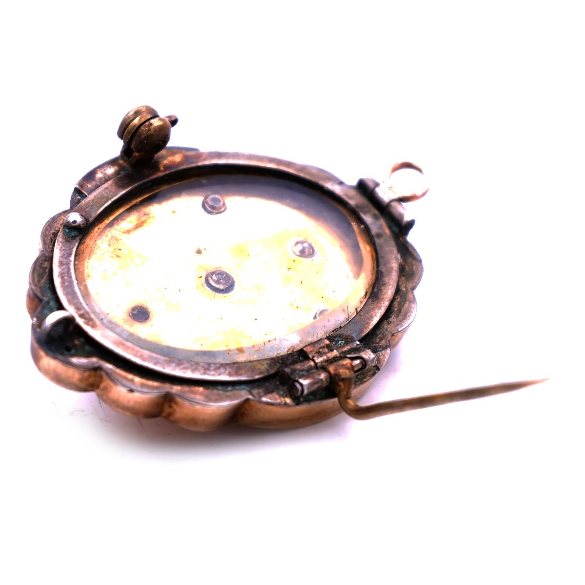 Antike Historismus Brosche Medaillon-Anhänger aus 14K Walzgold um 1865 – Bild 6