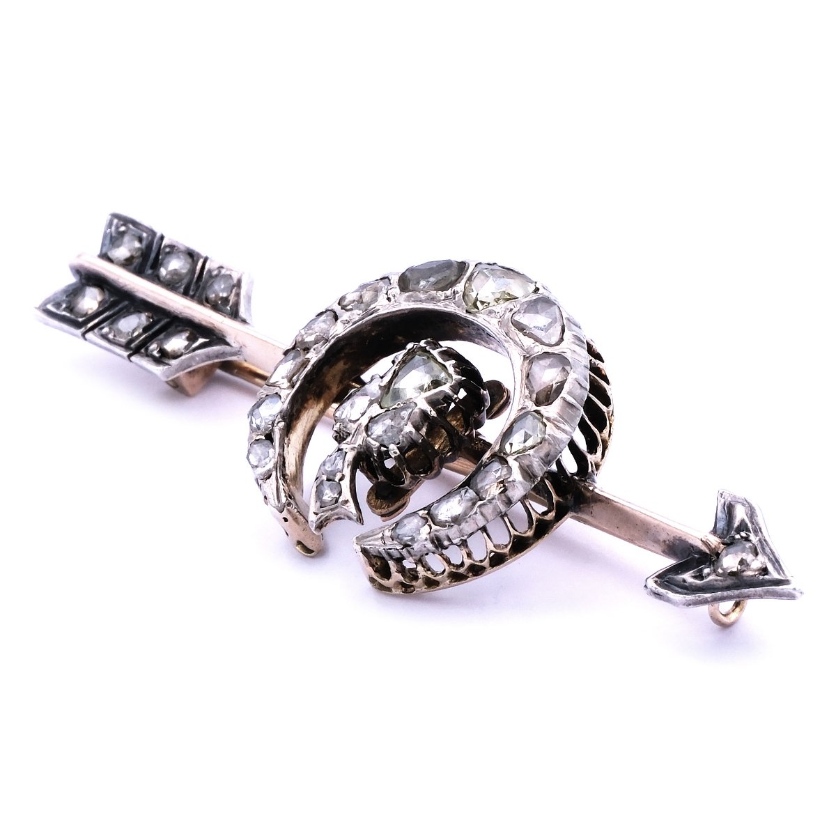 Antike Diamant Brosche als Pfeil mit Diamantrosen in 14K Gold Krakau um 1920 – Bild 3