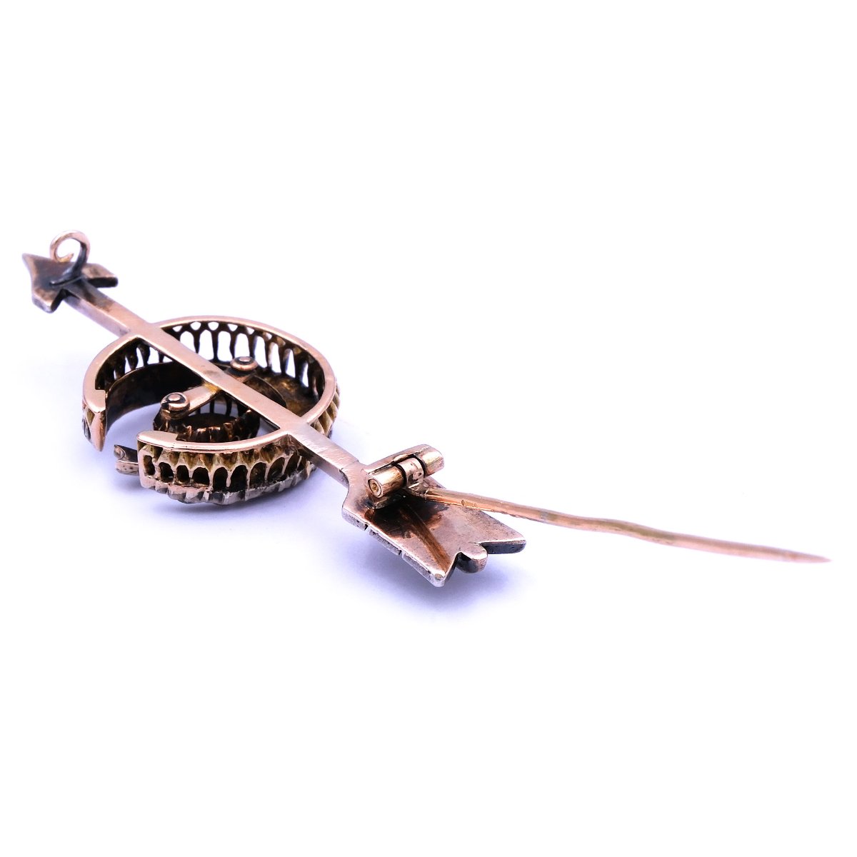 Antike Diamant Brosche als Pfeil mit Diamantrosen in 14K Gold Krakau um 1920 – Bild 6