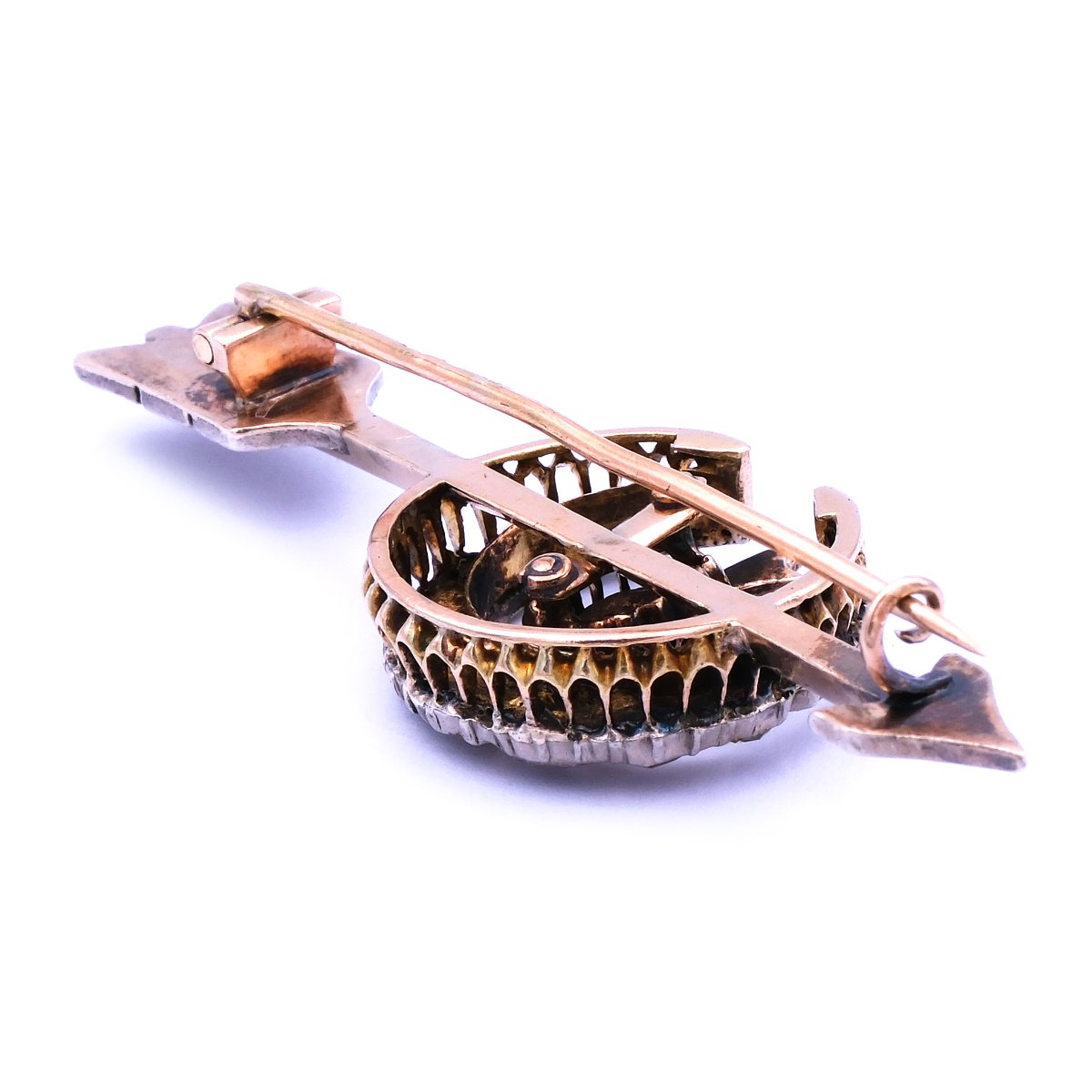Antike Diamant Brosche als Pfeil mit Diamantrosen in 14K Gold Krakau um 1920 – Bild 4
