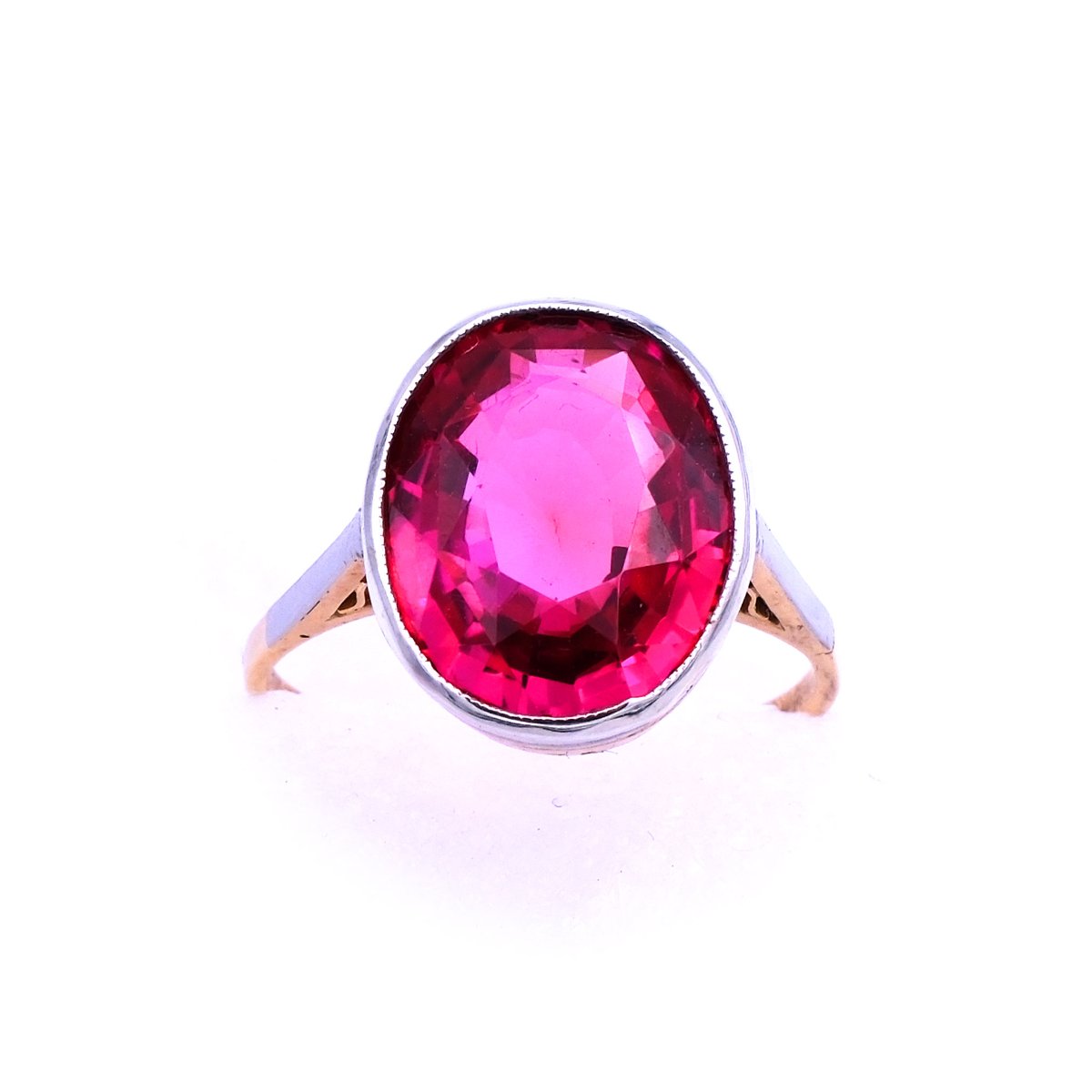 Art Deco Verneuil Rubin Ring in 14K Gold und Platin, um 1920