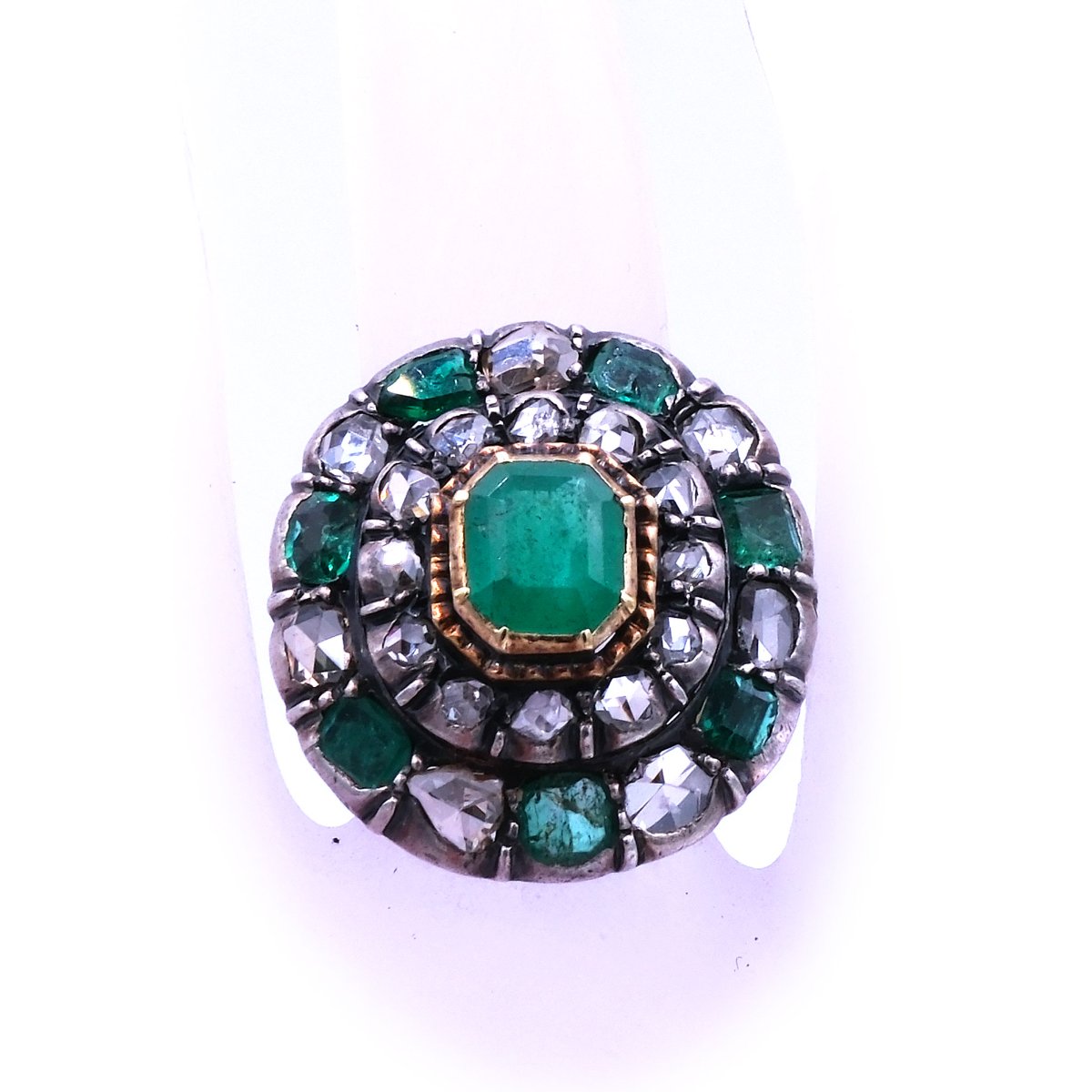 Antiker Ring Smaragd Diamanten Gold Silber kaufen Stephanie Bohm Antikschmuck