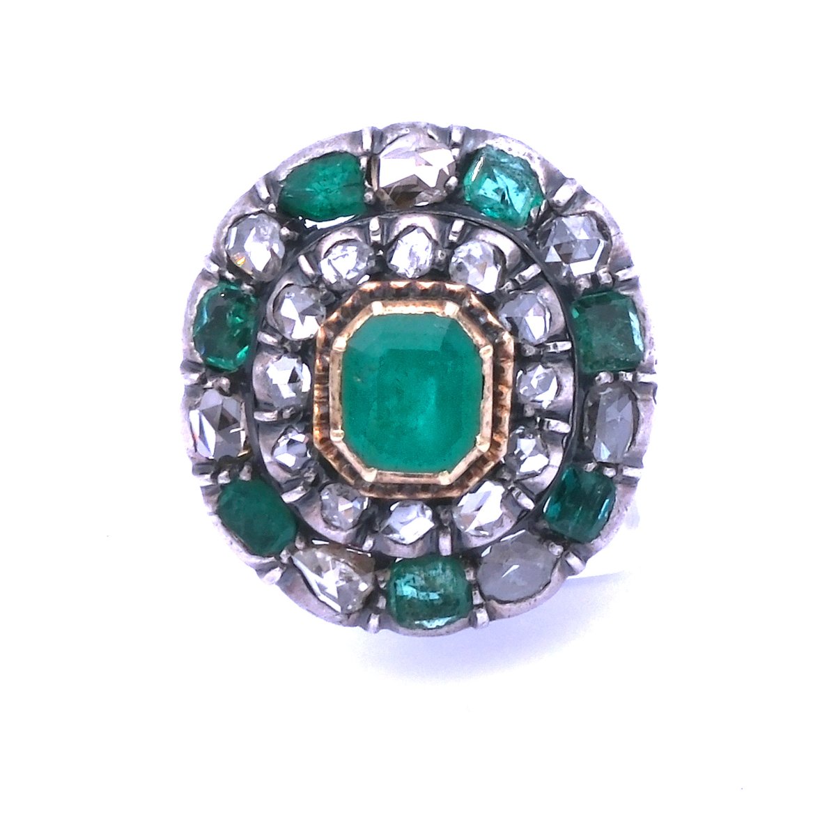 Antiker Ring Smaragd Diamanten Gold Silber kaufen Stephanie Bohm Antikschmuck