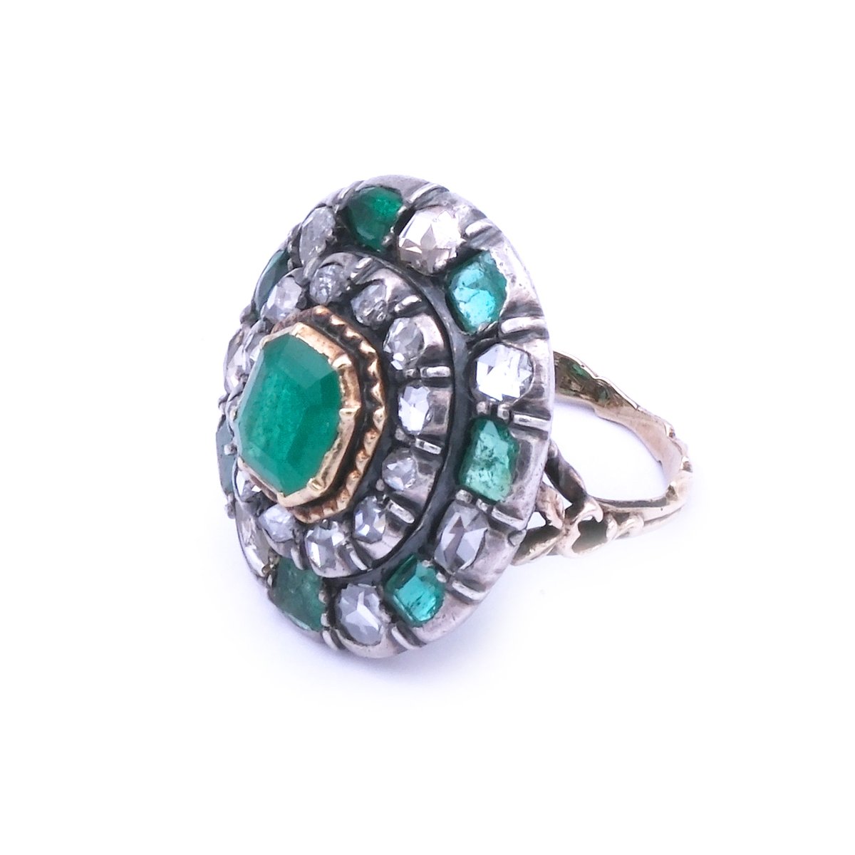 Antiker Ring Smaragd Diamanten Gold Silber kaufen Stephanie Bohm Antikschmuck