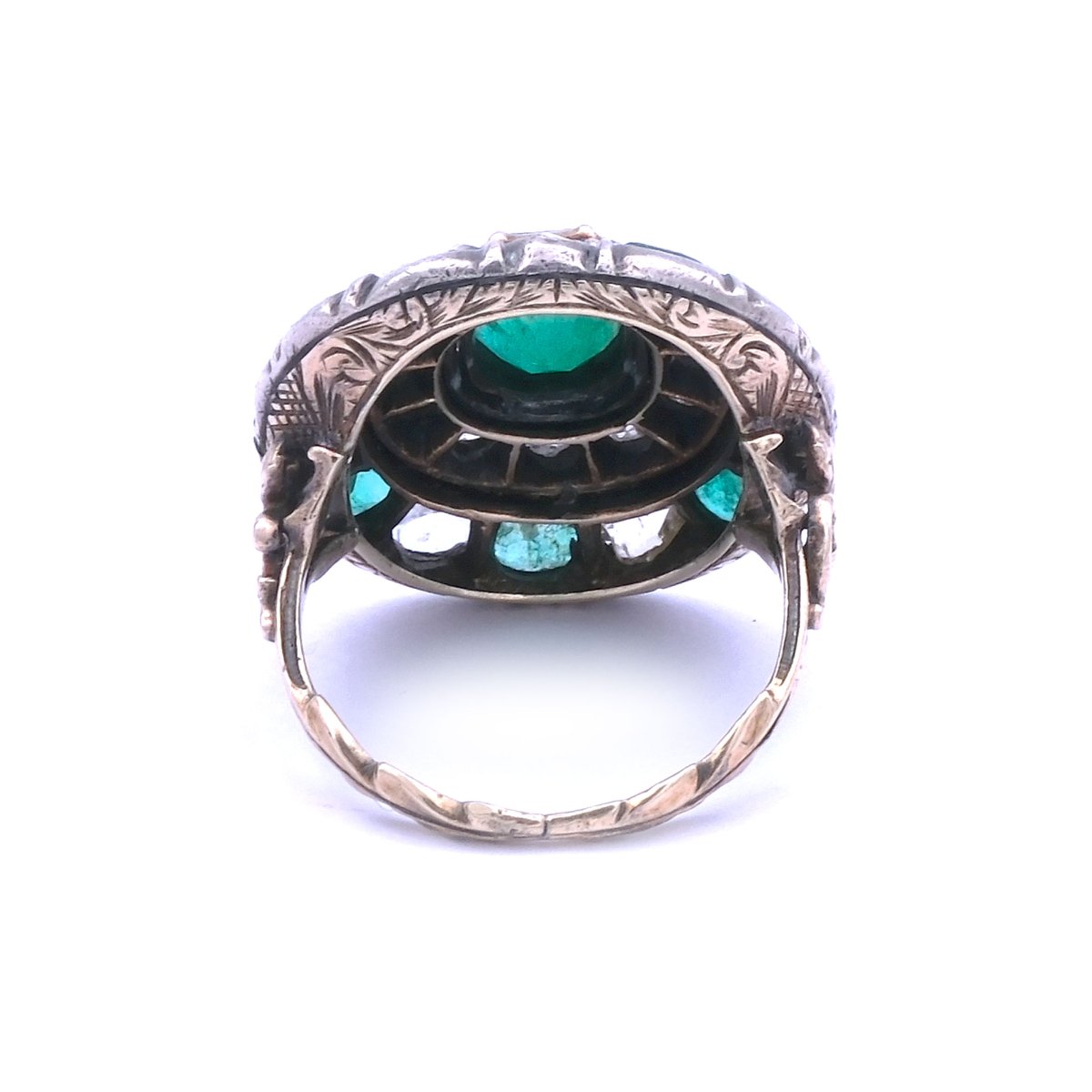 Antiker Smaragd Diamant Ring im Georgianischen Stil in 14K Gold & Silber, um 1890 – Bild 7