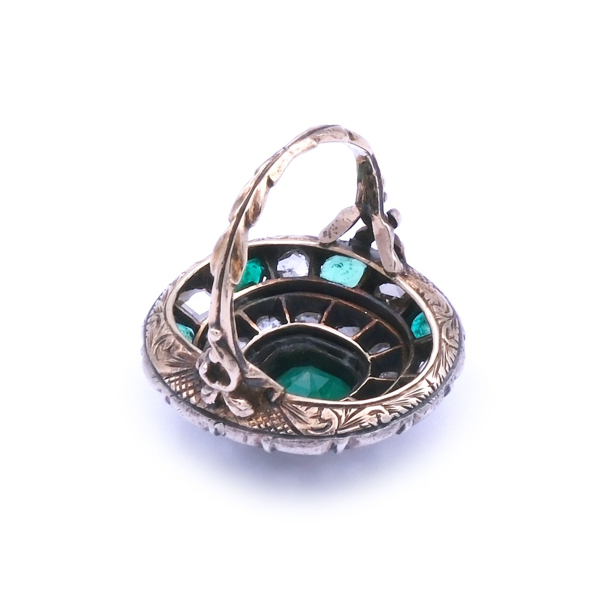 Antiker Smaragd Diamant Ring im Georgianischen Stil in 14K Gold & Silber, um 1890 – Bild 6