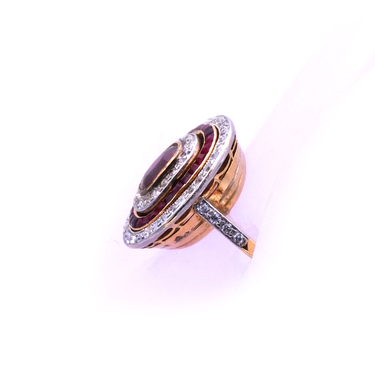 Antiker Rubin Diamant Ring in 14K Gold und Platin, um 1920 – Bild 5