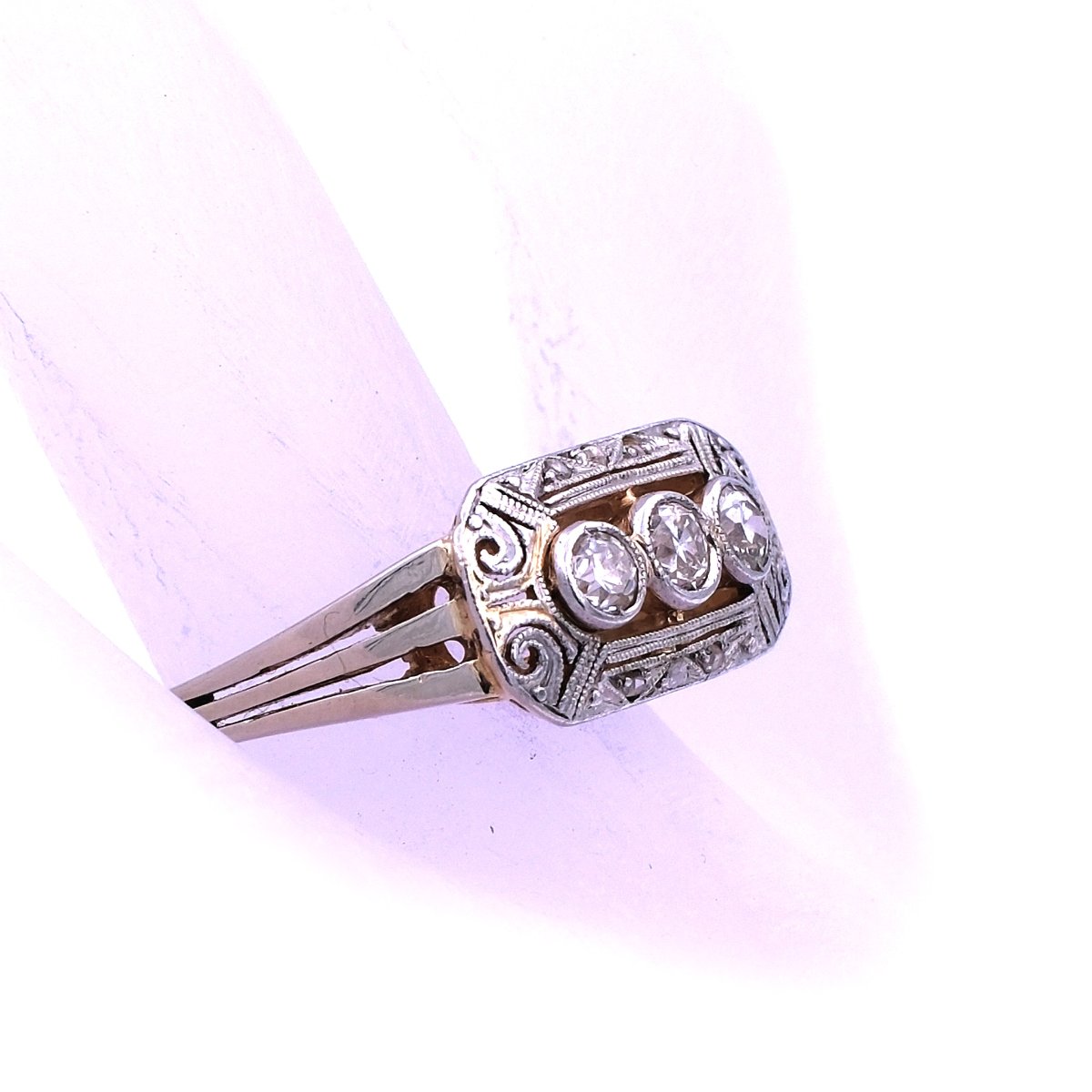Art Deco 0.3 ct Diamant Ring in 14K Gold und Platin um 1930 – Bild 4