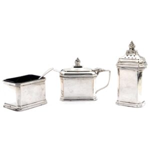 Art Deco Silber Menage Gewuerzset Pfeffer Salz Streuer Condiment Set Sterlingsilber Englisch kaufen Stephanie Bohm Silber Antiquitaeten