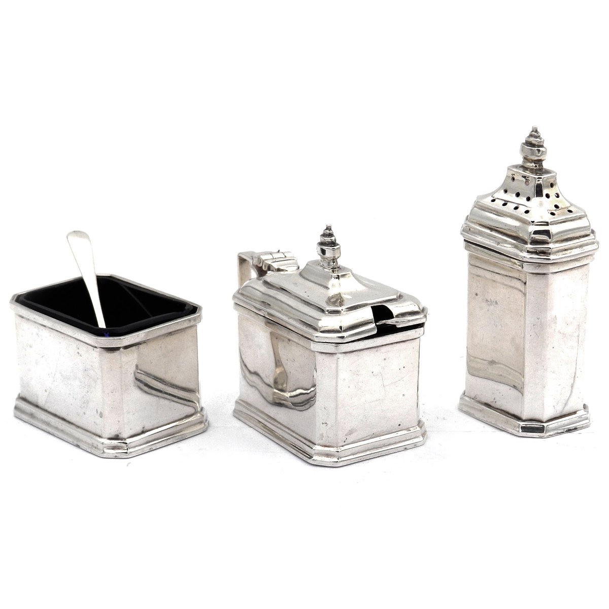 Art Deco Silber Menage Gewuerzset Pfeffer Salz Streuer Condiment Set Sterlingsilber Englisch kaufen Stephanie Bohm Silber Antiquitaeten