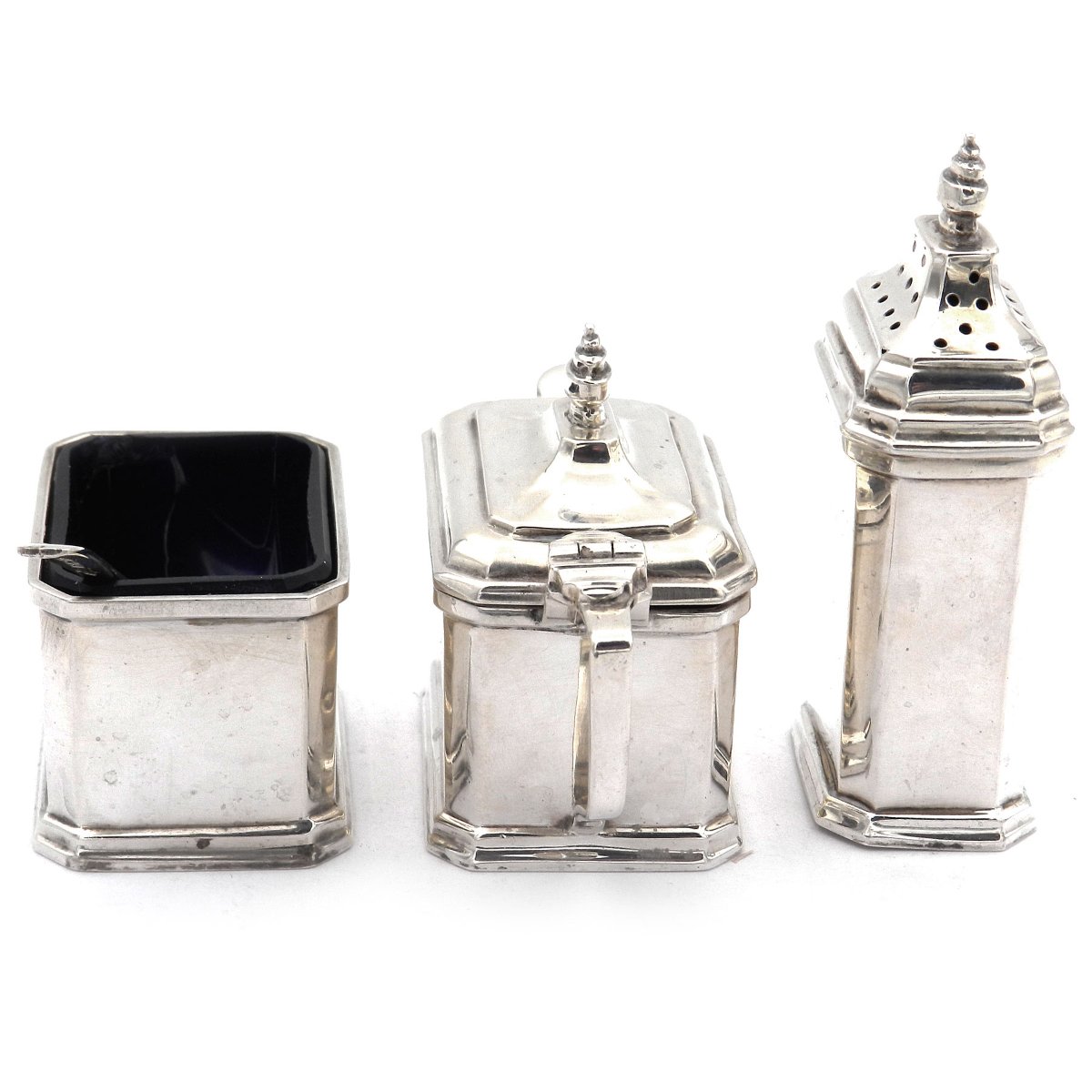Art Deco Silber Menage Gewuerzset Pfeffer Salz Streuer Condiment Set Sterlingsilber Englisch kaufen Stephanie Bohm Silber Antiquitaeten