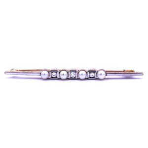 Art Deco Stabbrosche Perlen Diamant Brosche Goldbrosche Stabnadel 585 14K kaufen Stephanie Bohm Antikschmuck