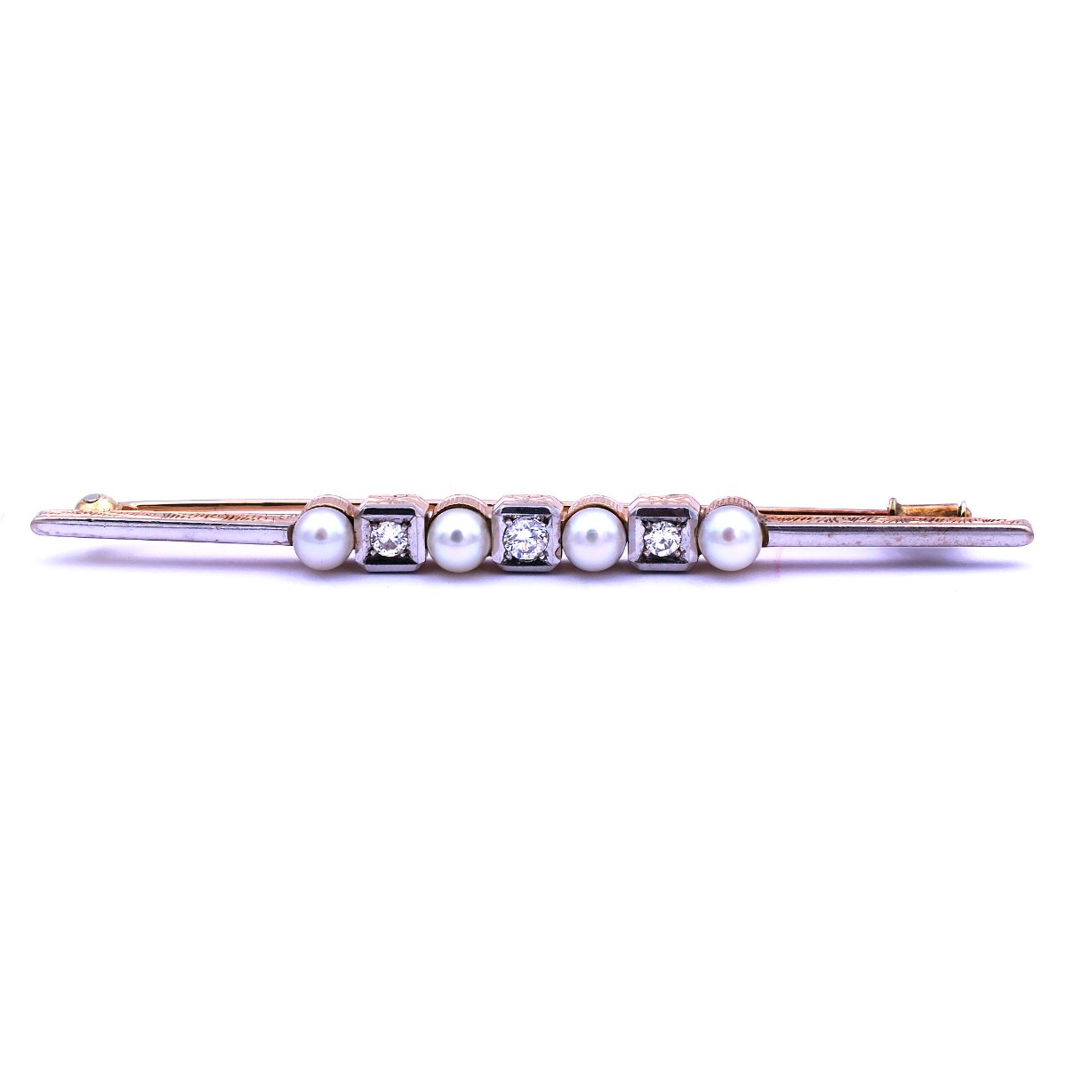 Art Deco Stabbrosche Perlen Diamant Brosche Goldbrosche Stabnadel 585 14K kaufen Stephanie Bohm Antikschmuck