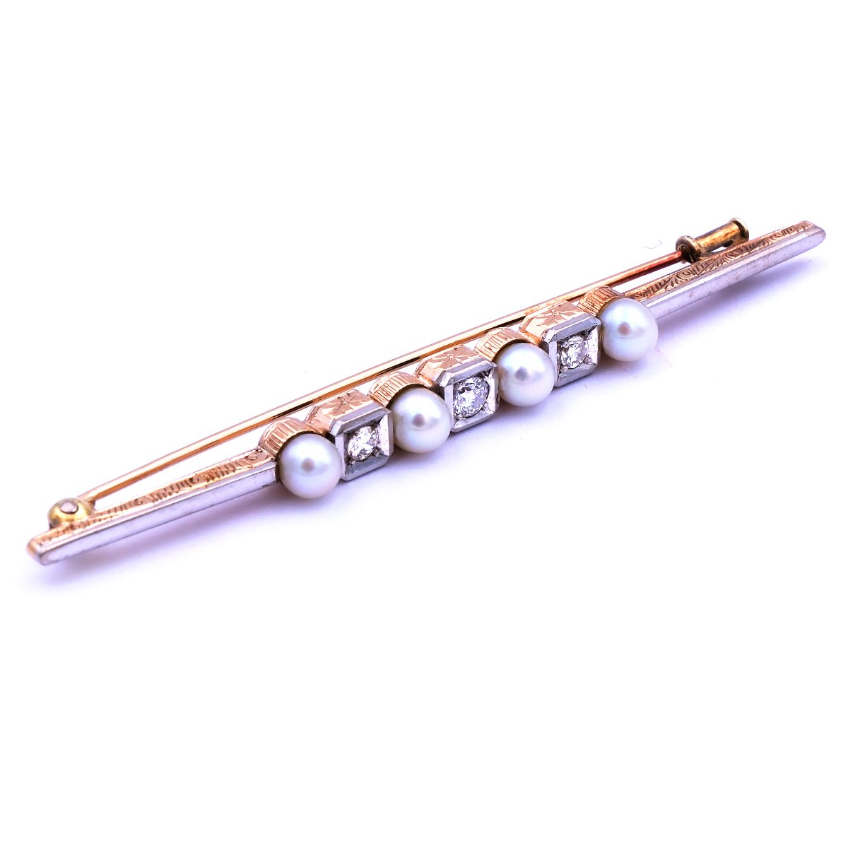 Art Deco Stabbrosche Perlen Diamant Brosche Goldbrosche Stabnadel 585 14K kaufen Stephanie Bohm Antikschmuck