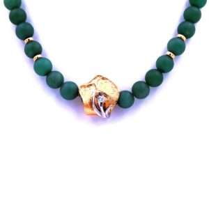 Ole Lynggaard Serpentin gruene Hals kette Collier 585 14K Gold Diamant schloss vintage kaufen Stephanie Bohm Designer schmuck gebraucht