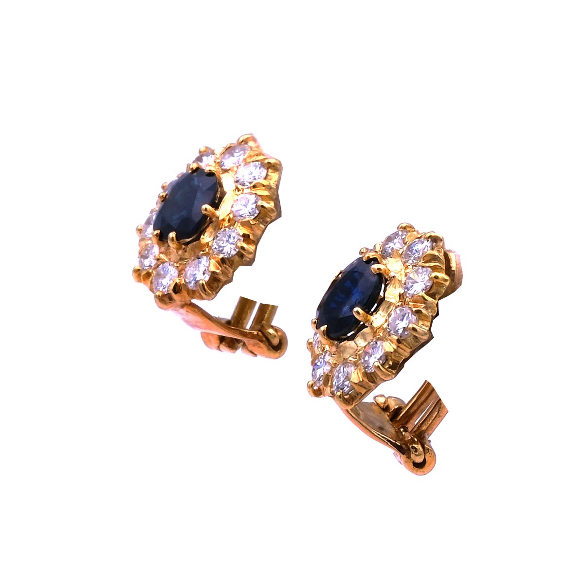 Saphir Diamant Ohrringe mit 1.1 ct Brillanten in 750 Gold, Abano Terme um 1980 – Bild 3