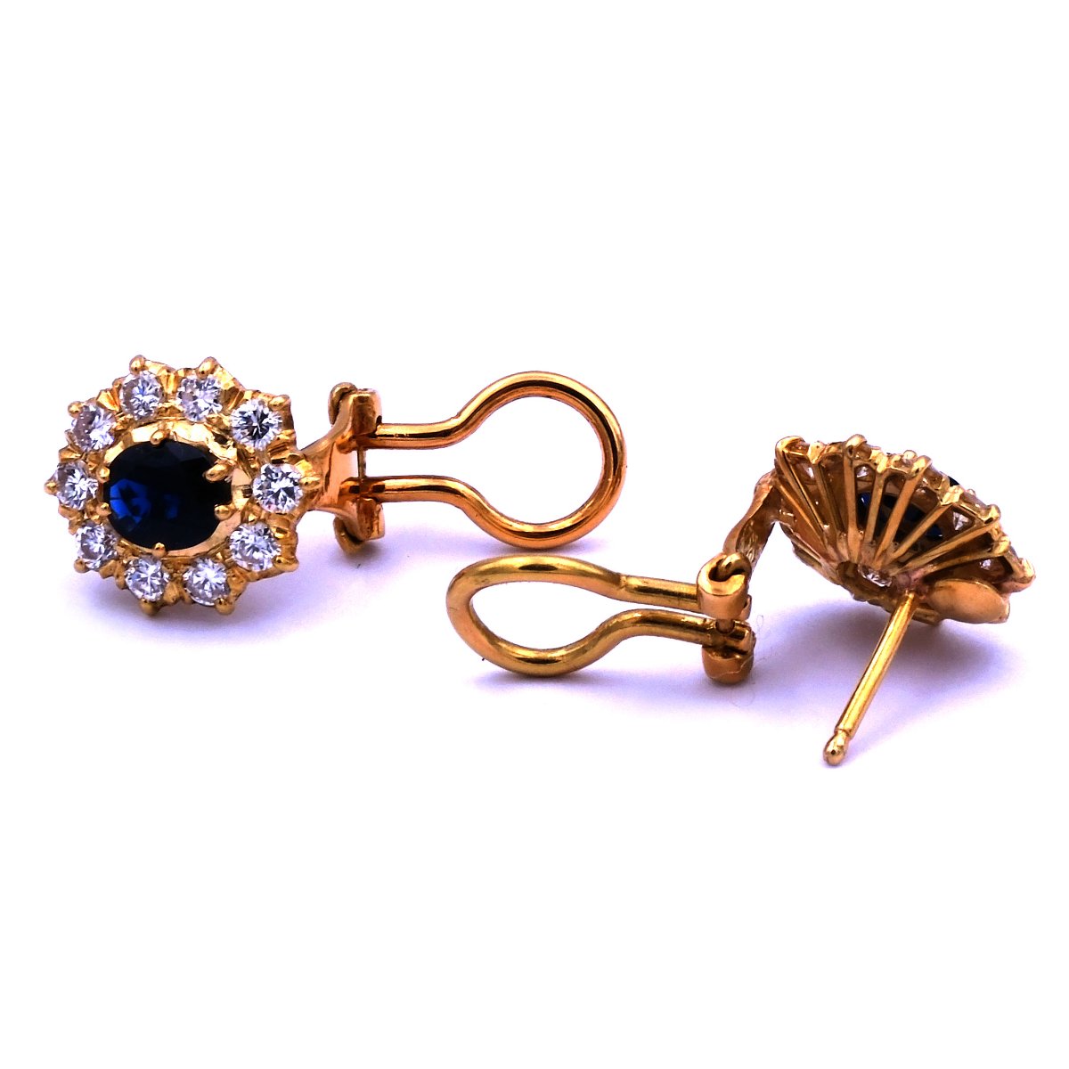 Saphir Diamant Ohrringe mit 1.1 ct Brillanten in 750 Gold, Abano Terme um 1980 – Bild 6