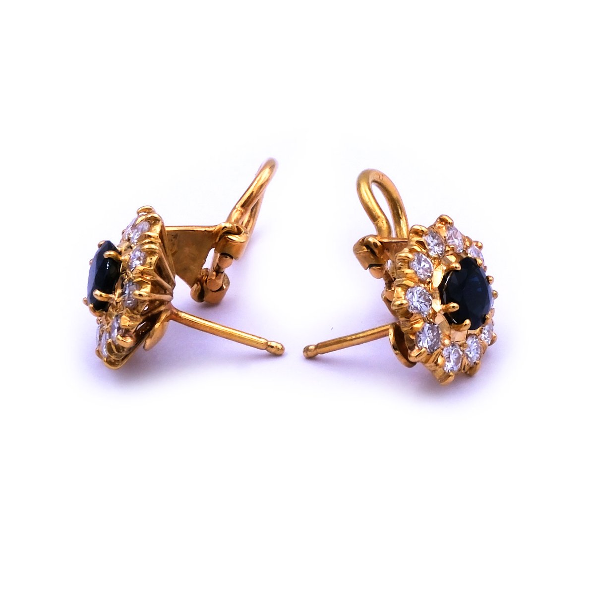 Saphir Diamant Ohrringe mit 1.1 ct Brillanten in 750 Gold, Abano Terme um 1980 – Bild 5