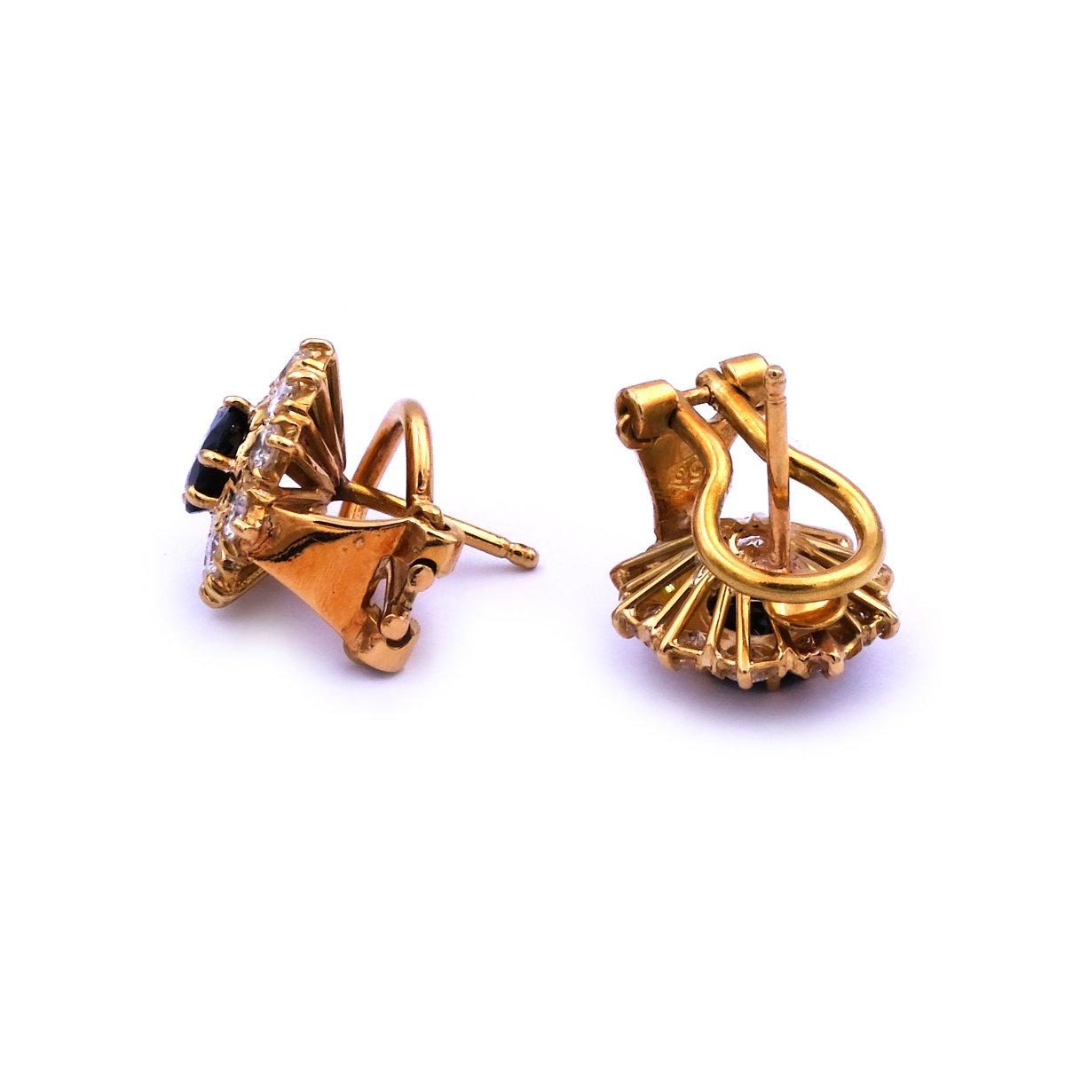 Saphir Diamant Ohrringe mit 1.1 ct Brillanten in 750 Gold, Abano Terme um 1980 – Bild 4