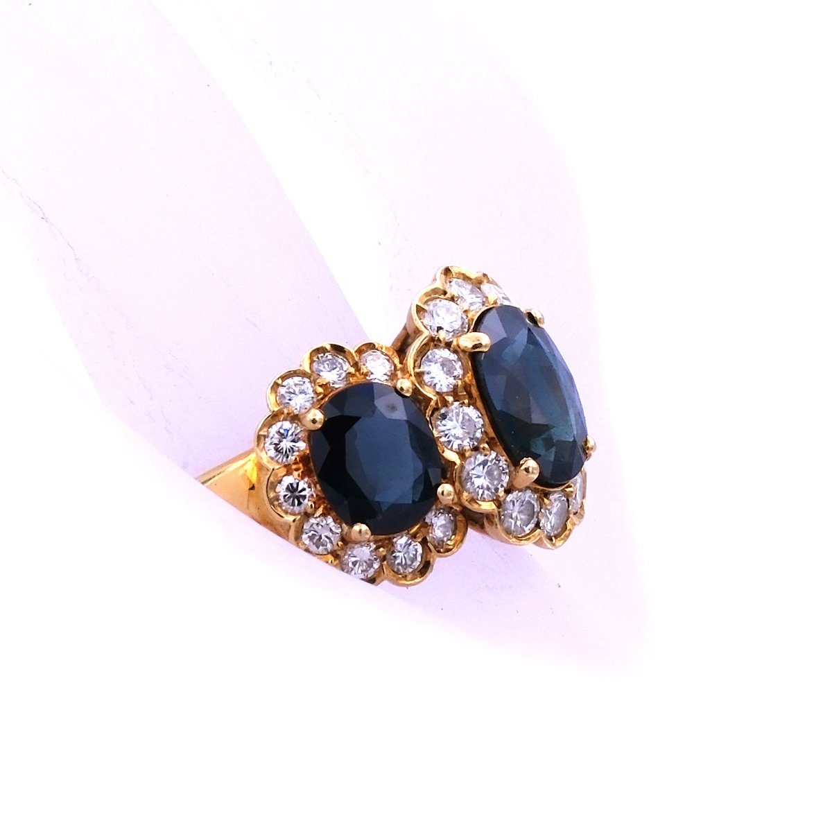 Saphir Diamant Ring mit 1.24 ct Brillanten aus 18K Gelbgold, Abano Terme um 1980 – Bild 4