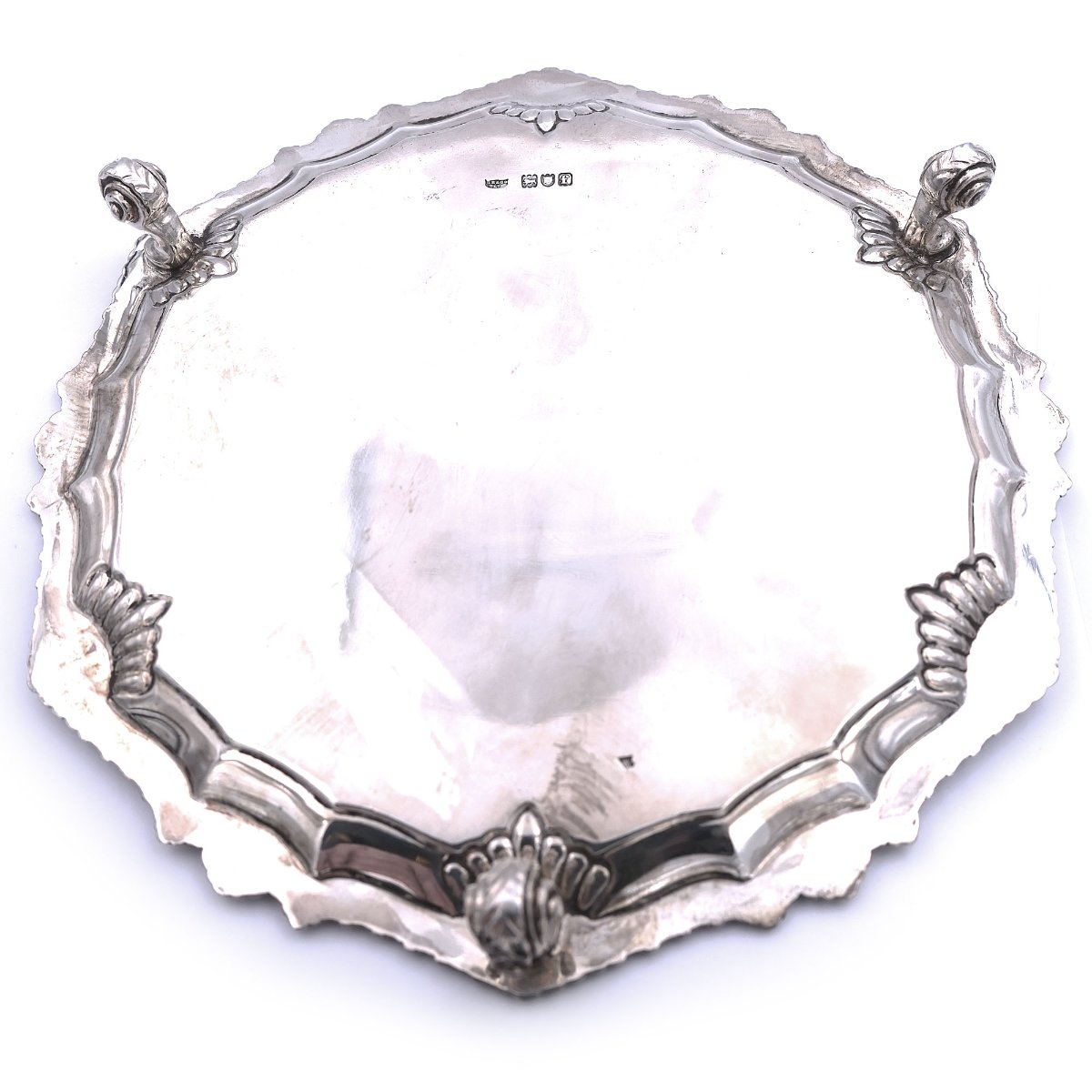 Victorian Sterling Silber Salver - Silber Tablett auf Füßen, Hawksworth, Eyre & Co Ltd., London 1901 – Bild 5